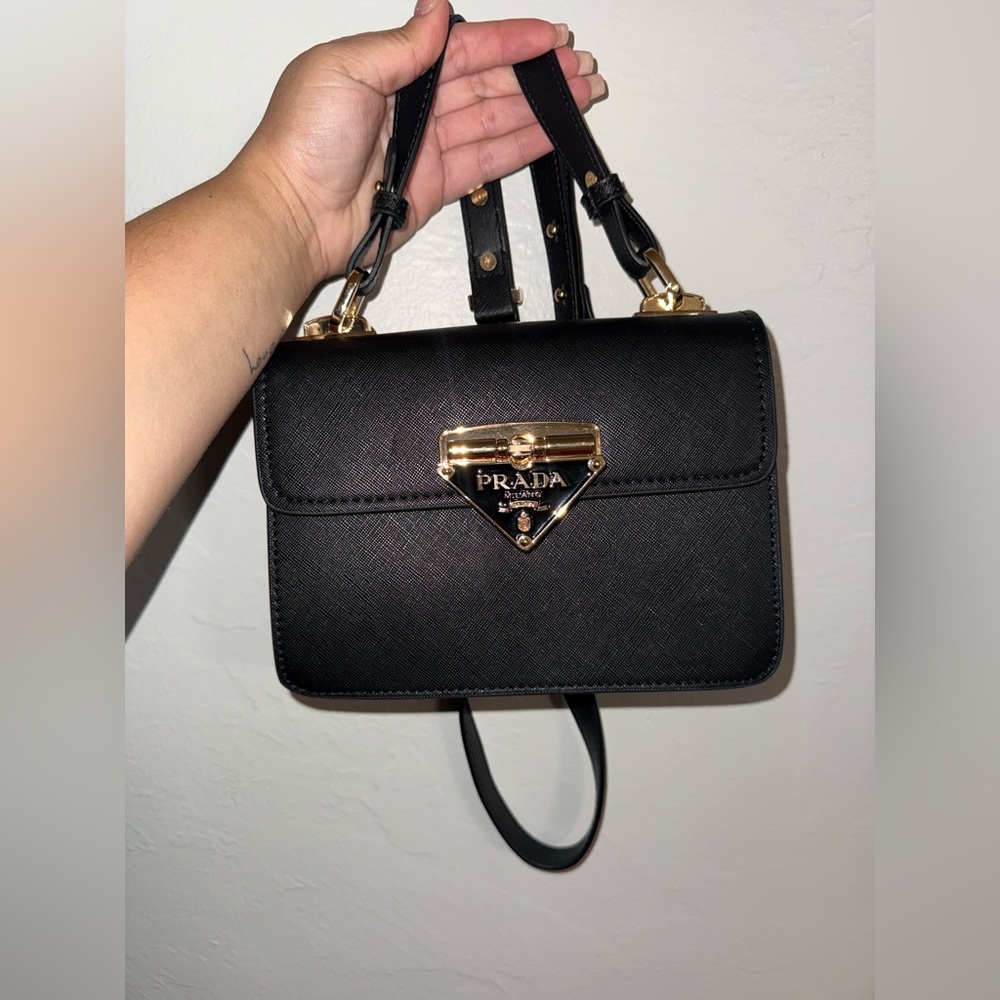 Black Saffiano Crossbody with Gold-Tone Plaque
